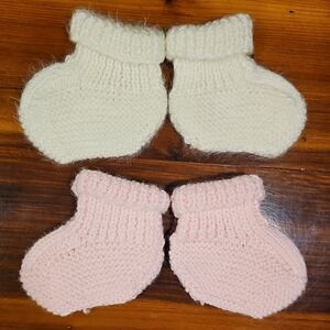 Pair of Handmade Adorable Cream and Pink Baby Booties
